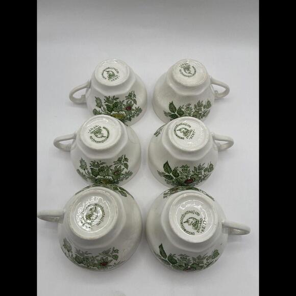 Enoch Wedgwood Tunstall Ltd Kent Green White Tea- Cup Set of 6 & 3 Salad Plates - Picture 9 of 9